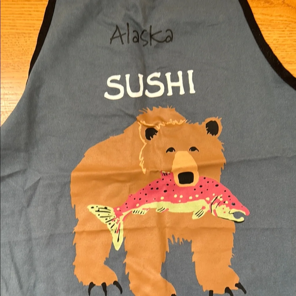 Hatley Blue Kitchen Apron with Bear Sushi Design